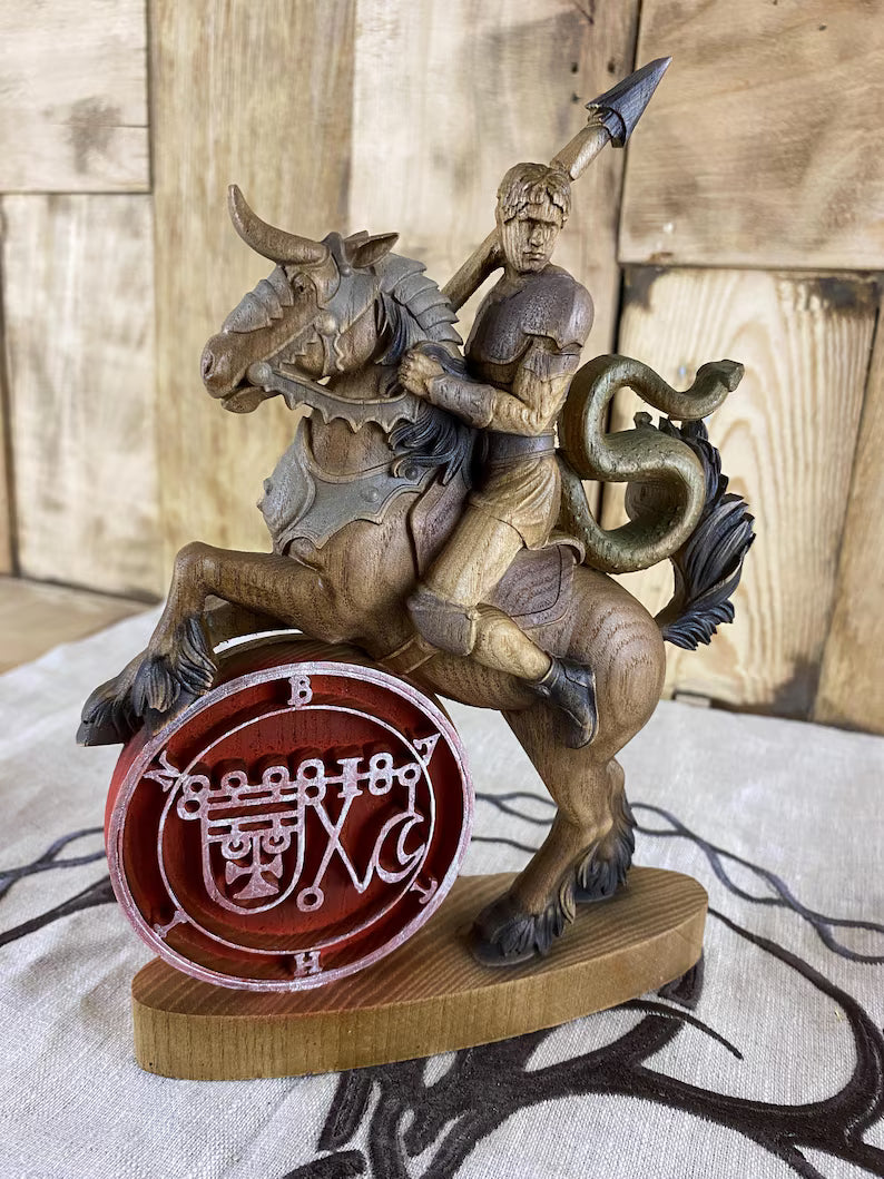 Duke Bathin Ash Wood Statue: Occult Gothic Decor Demon Occult Art Carved Sculpture Mythology