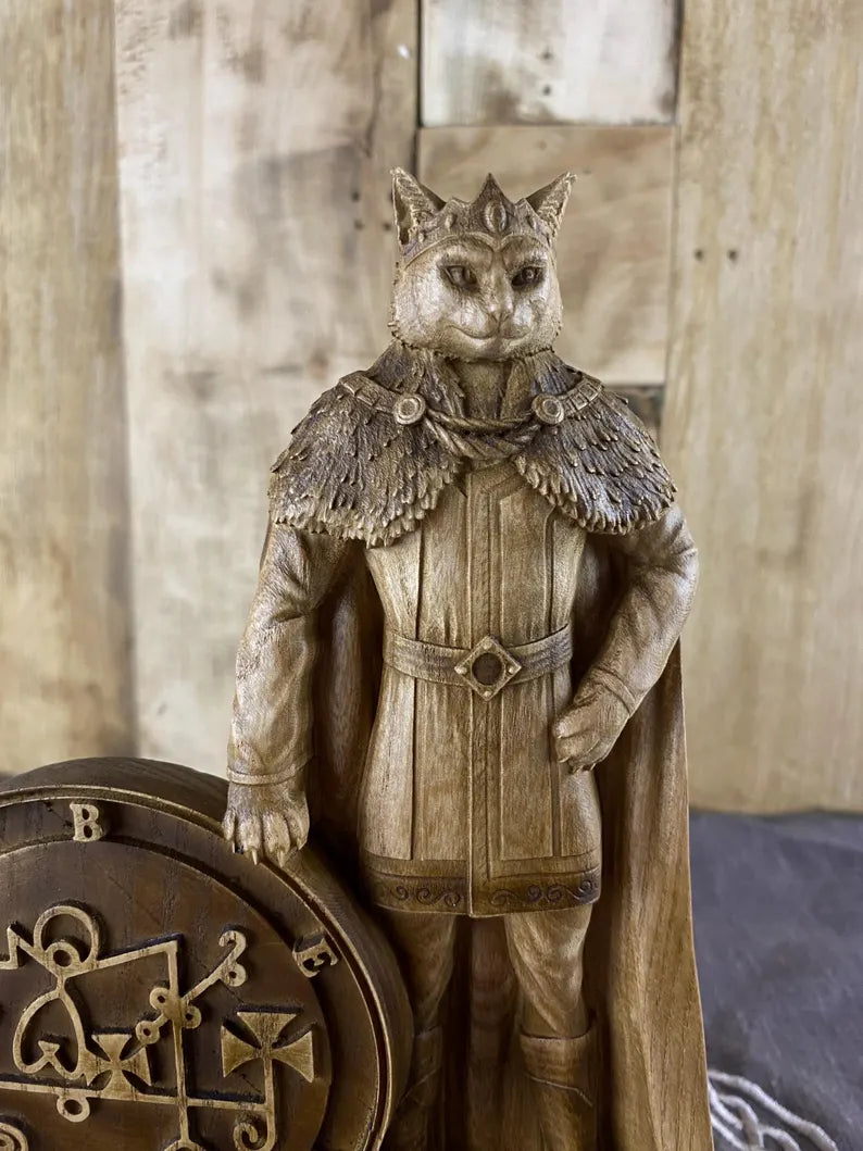 Beleth Demon Statue – Goetia King, Occult Decor Wooden with Seal Figure Mythology Sculpture