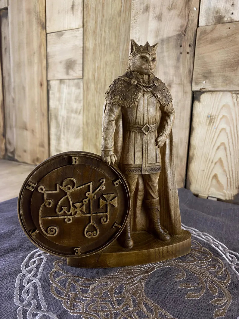 Beleth Demon Statue – Goetia King, Occult Decor Wooden with Seal Figure Mythology Sculpture