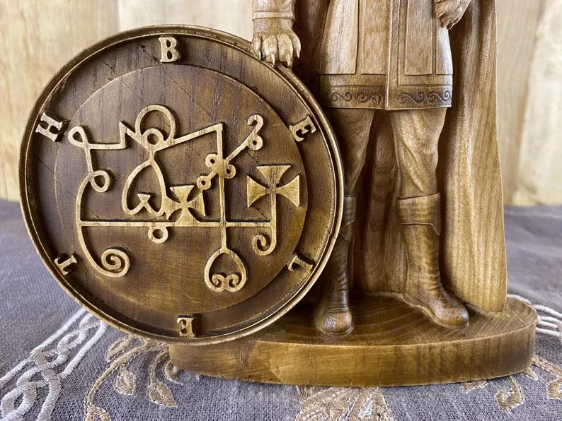 Beleth Demon Statue – Goetia King, Occult Decor Wooden with Seal Figure Mythology Sculpture