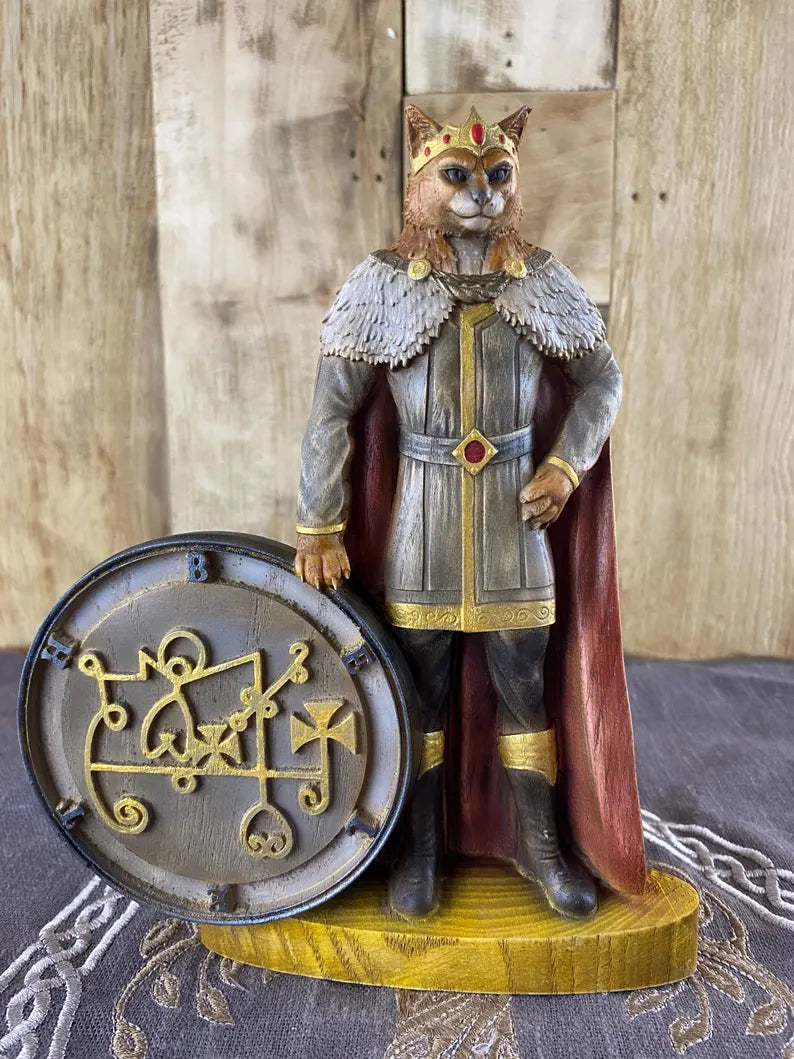 Beleth Demon Statue – Goetia King, Occult Decor Wooden with Seal Figure Mythology Sculpture