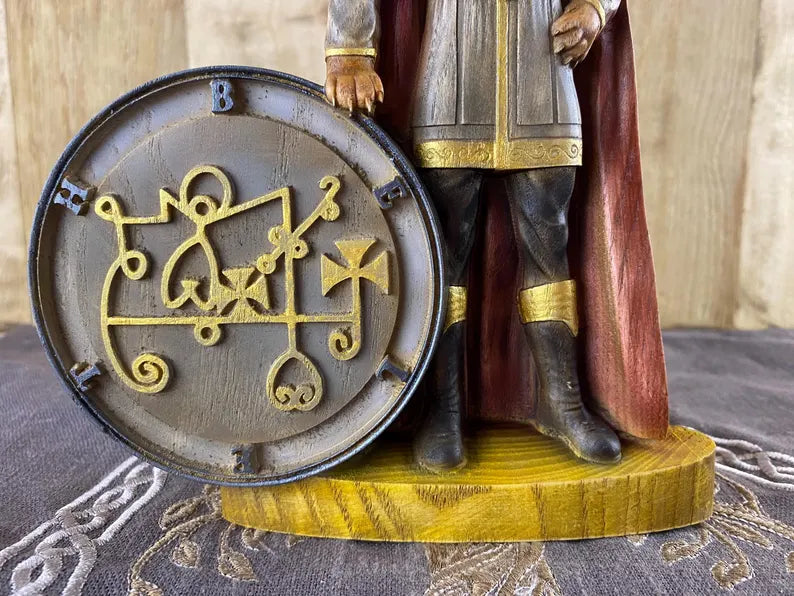 Beleth Demon Statue – Goetia King, Occult Decor Wooden with Seal Figure Mythology Sculpture