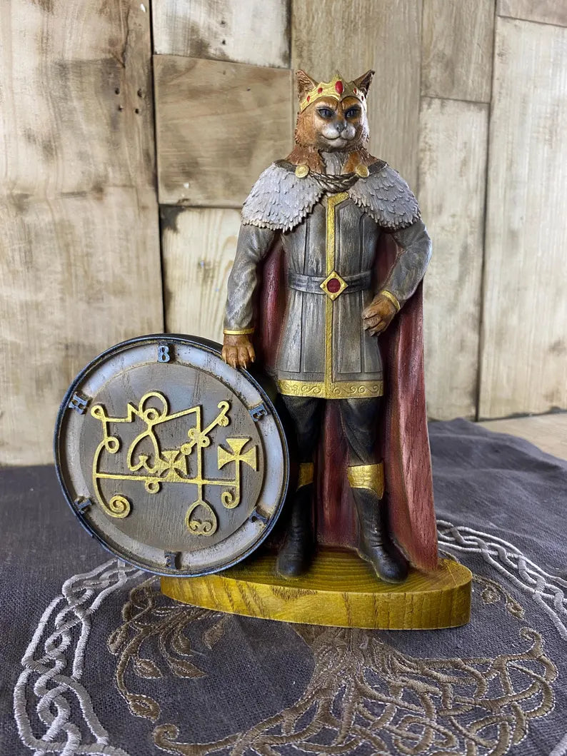 Beleth Demon Statue – Goetia King, Occult Decor Wooden with Seal Figure Mythology Sculpture
