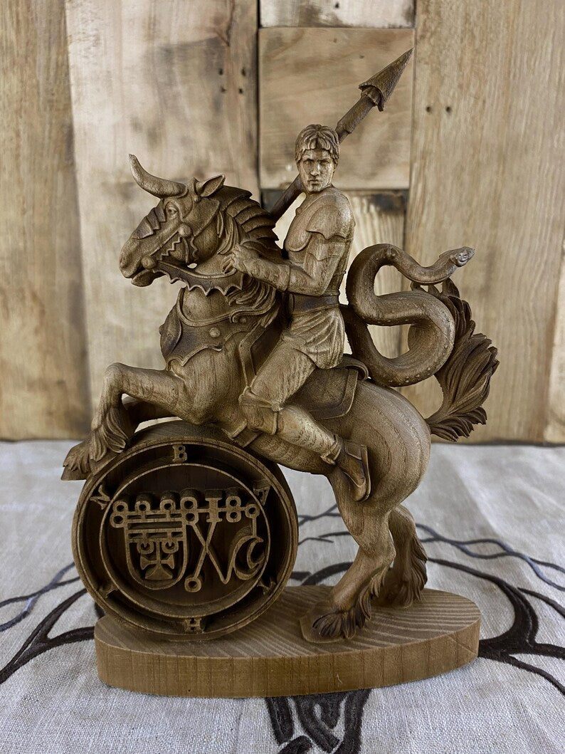 Duke Bathin Ash Wood Statue: Occult Gothic Decor Demon Occult Art Carved Sculpture Mythology