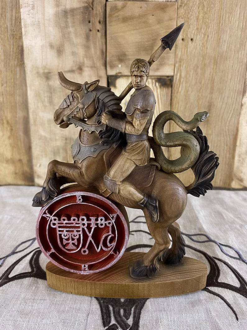 Duke Bathin Ash Wood Statue: Occult Gothic Decor Demon Occult Art Carved Sculpture Mythology