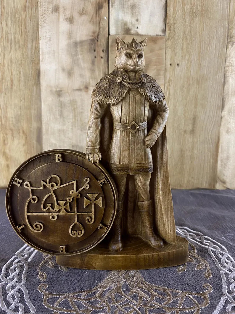 Beleth Demon Statue – Goetia King, Occult Decor Wooden with Seal Figure Mythology Sculpture