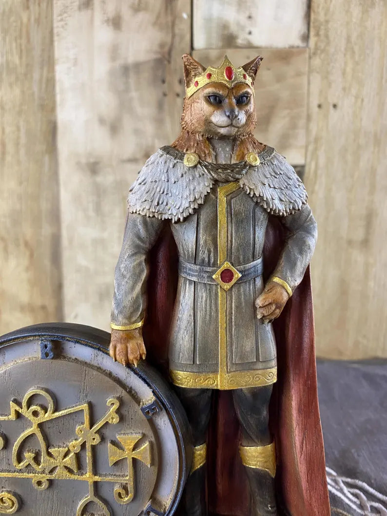 Beleth Demon Statue – Goetia King, Occult Decor Wooden with Seal Figure Mythology Sculpture