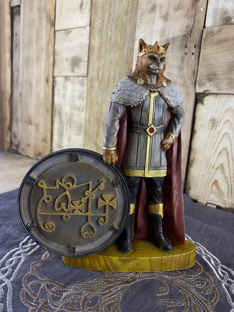 Beleth Demon Statue – Goetia King, Occult Decor Wooden with Seal Figure Mythology Sculpture