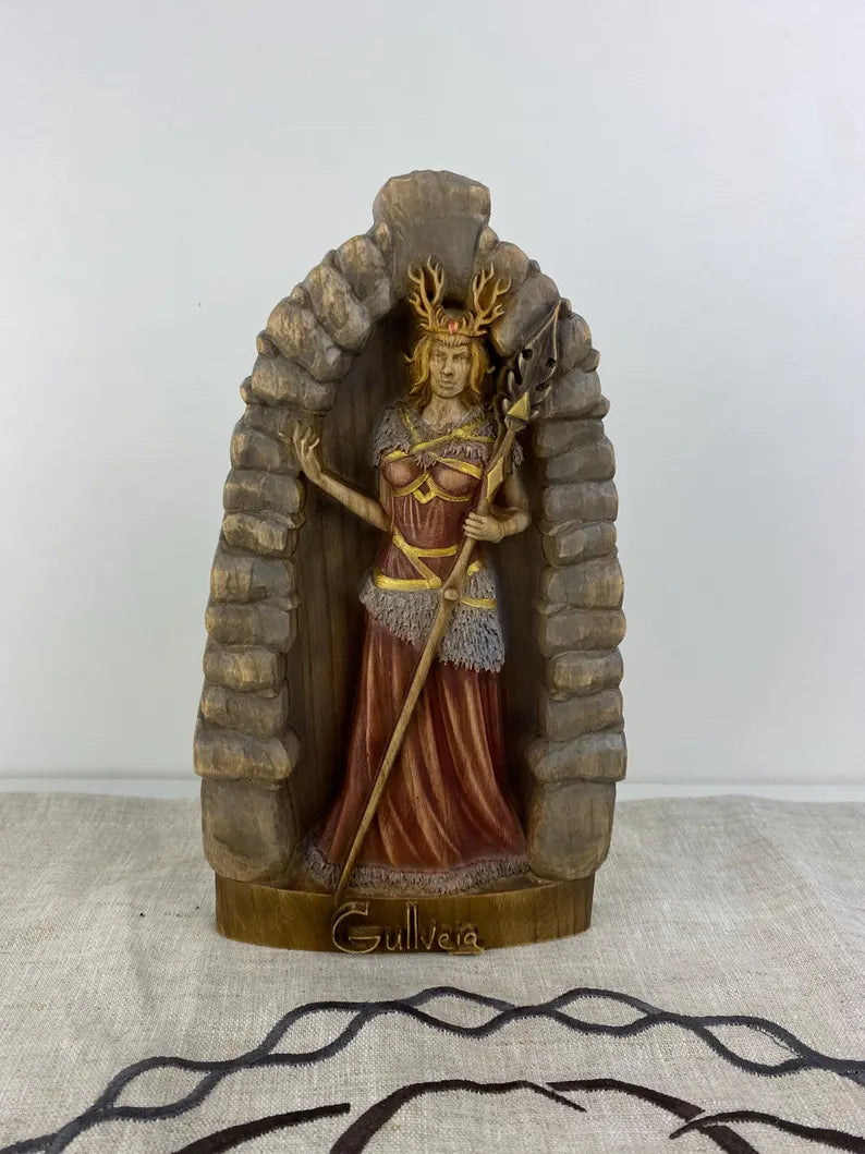Gullveig Wooden Statue | Norse Goddess of Gold & Seiðr | Viking Mythology Decor | Sacred Pagan Sculpture