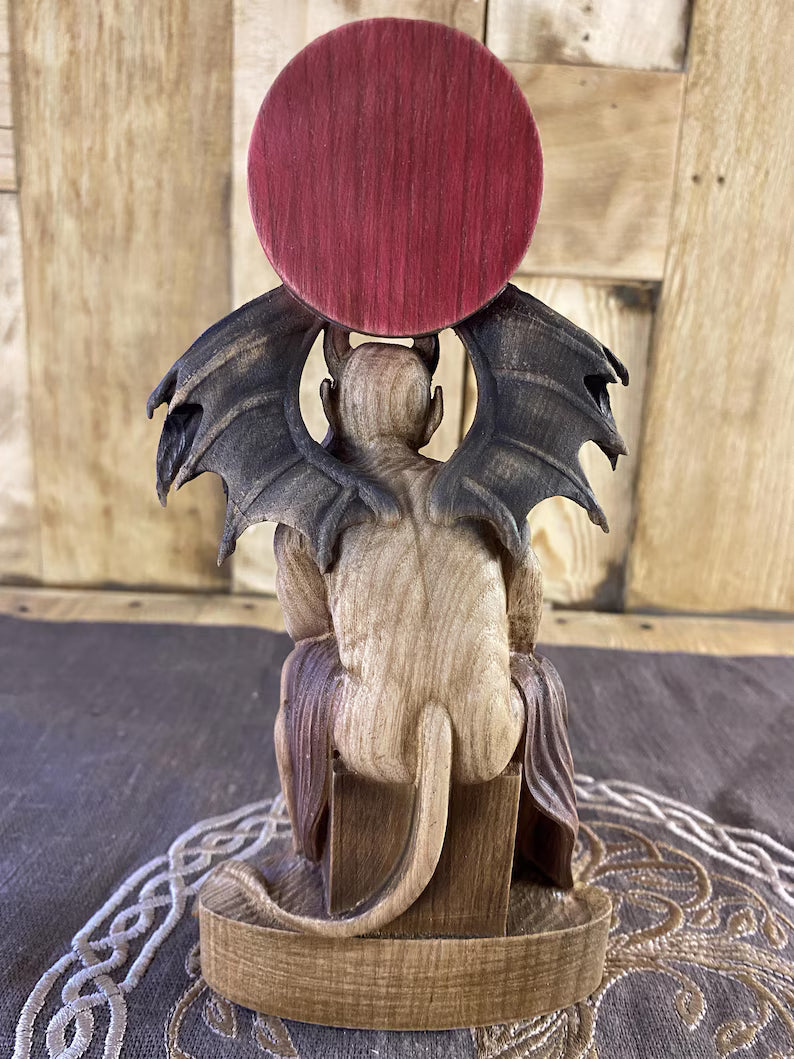 Belphegor Wooden Statue with Sigil – Ars Goetia Demon Figurine, Occult Altar Decor