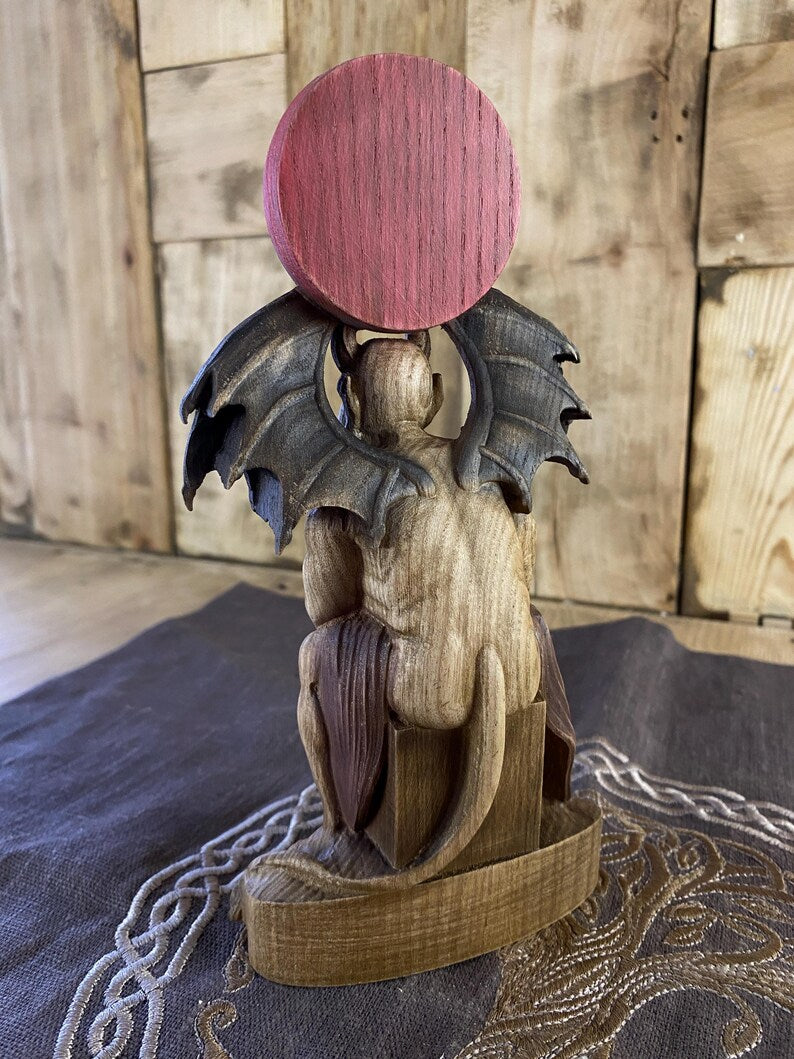 Belphegor Wooden Statue with Sigil – Ars Goetia Demon Figurine, Occult Altar Decor