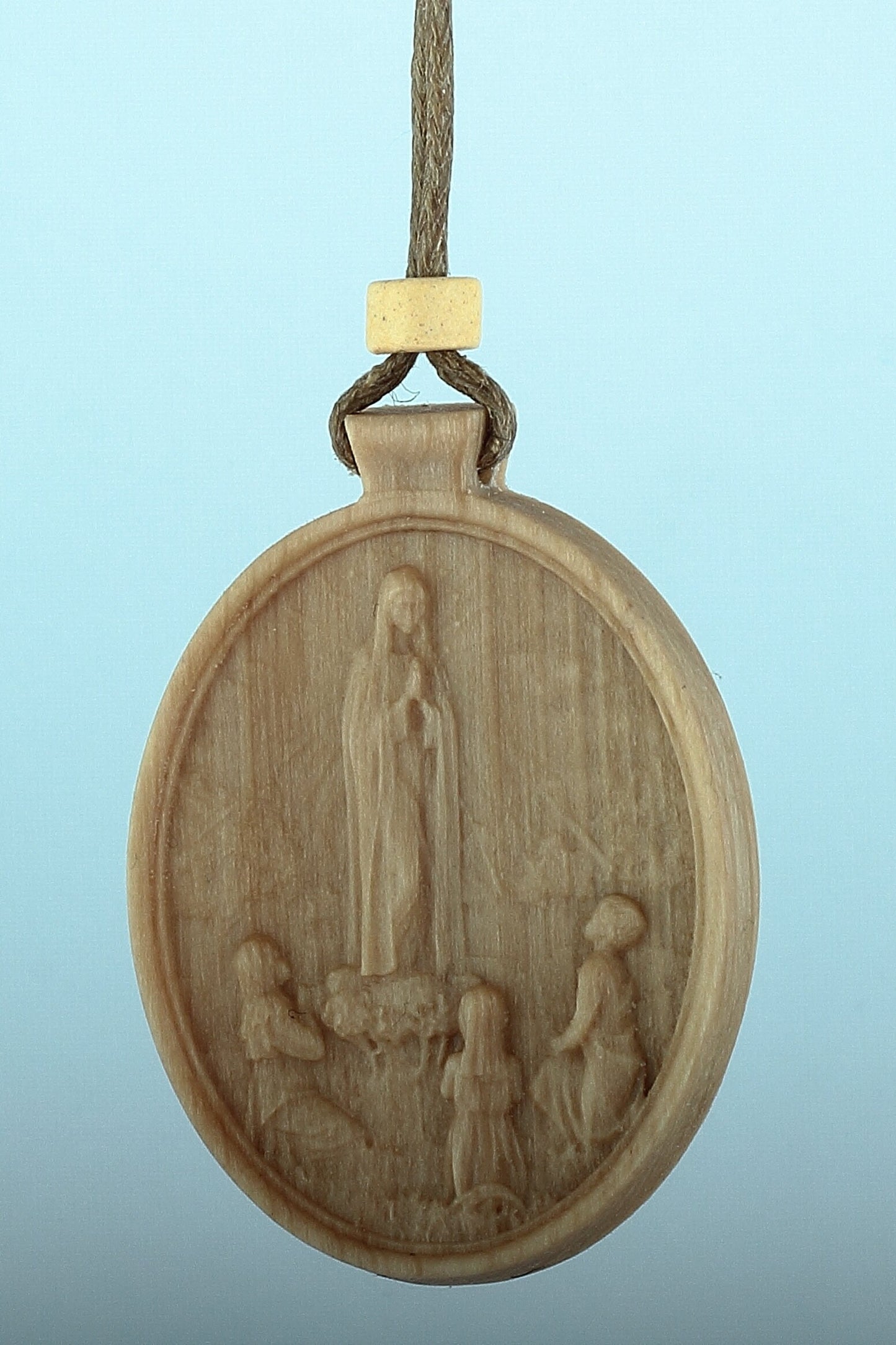 Exquisite Our Lady of Fatima Medallion Wood Necklace