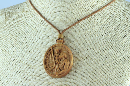 Cherry Wood St. Christopher Necklace