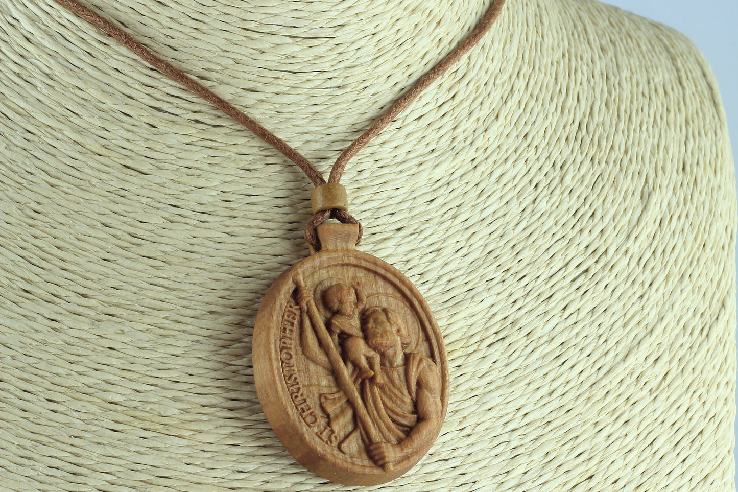 Cherry Wood St. Christopher Necklace