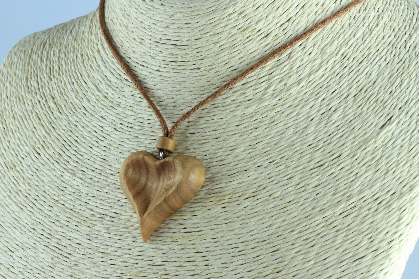 Hand-Carved Cherry Wood Heart Necklace
