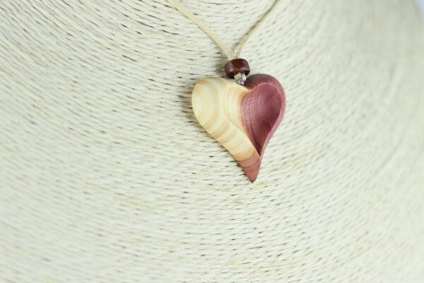 Hand-Carved Juniper Heart Pendant Necklace - Natural Wood Jewelry