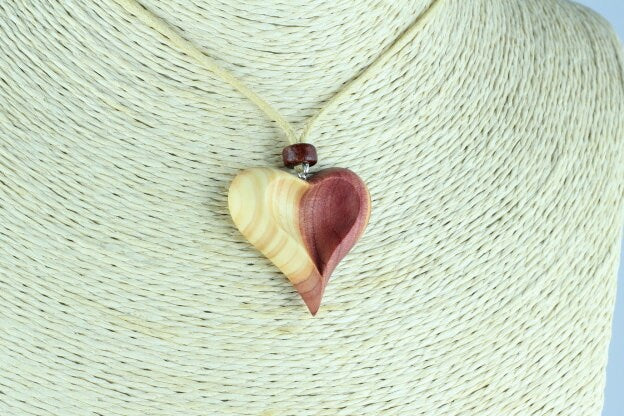 Hand-Carved Juniper Heart Pendant Necklace - Natural Wood Jewelry