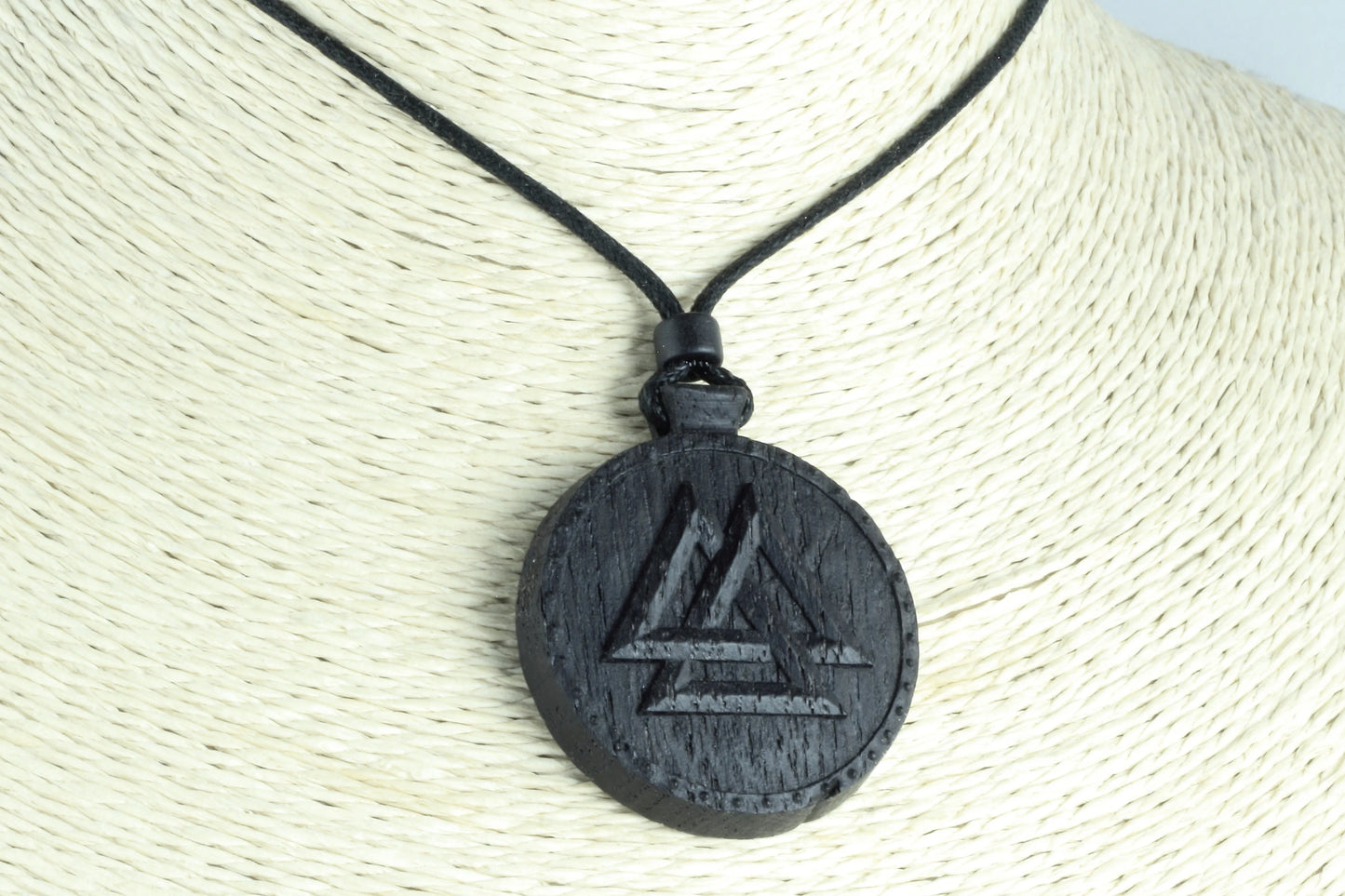 Handcrafted Valknut Pendant Necklace - Viking Symbol in Irish Bog Oak