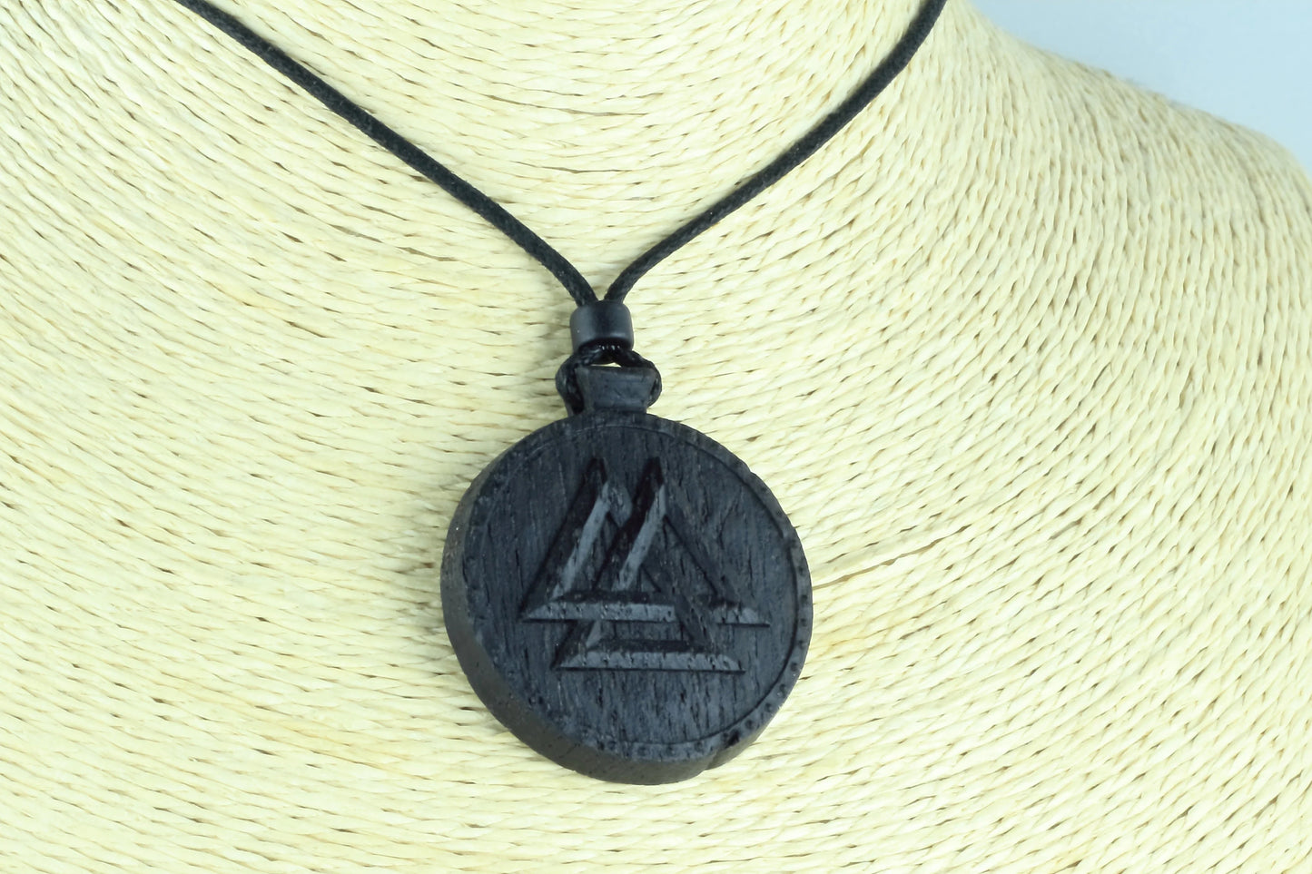 Handcrafted Valknut Pendant Necklace - Viking Symbol in Irish Bog Oak