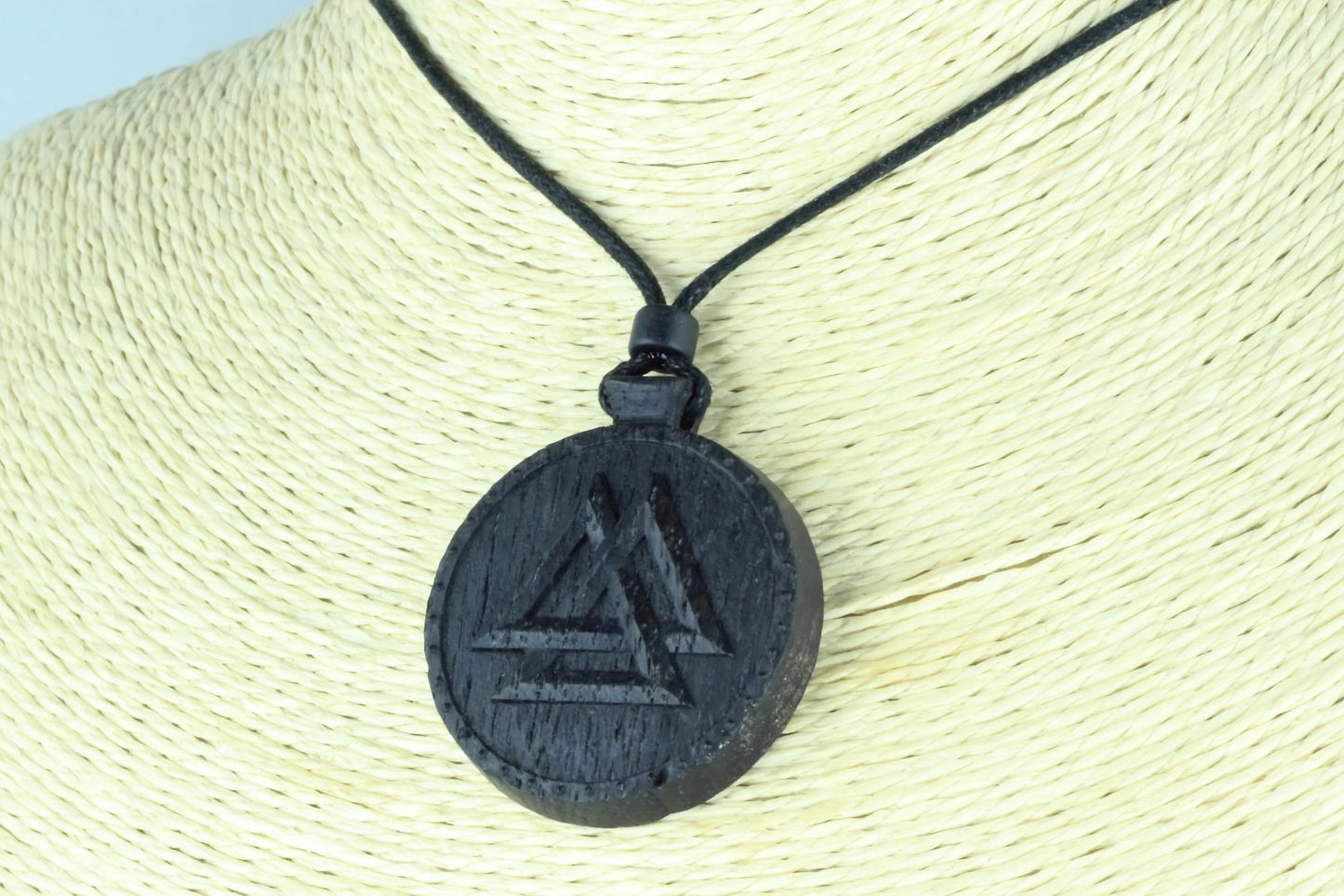 Handcrafted Valknut Pendant Necklace - Viking Symbol in Irish Bog Oak