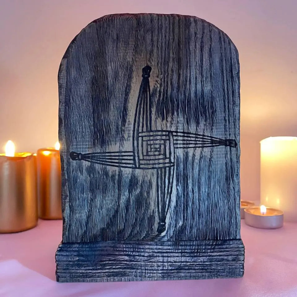 Brigid Brigid altar Imbolc altar Goddess brigid Goddess altar Celtic goddess St brigid cross Wooden candle holder Wood carving Pagan altar