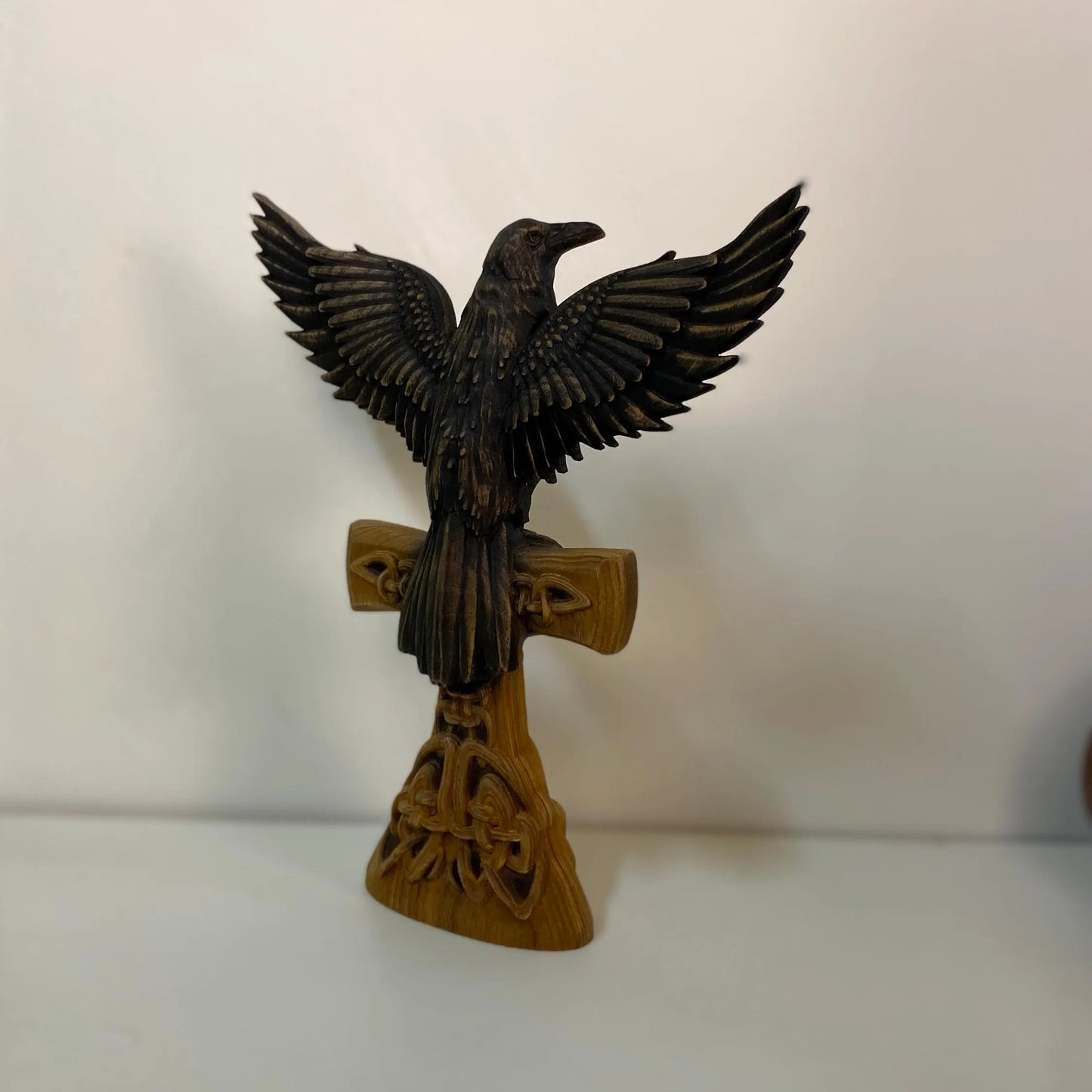 Raven statue Crow statue Viking raven Celtic raven Norse mythology Odin raven Raven cross Raven decor Celtic carving Celtic wood carving