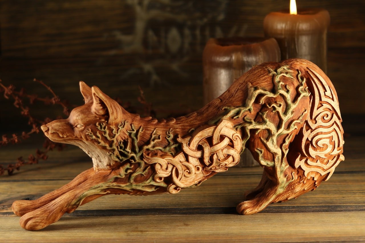 Red fox, Fox statue, Fox wood, wooden statue