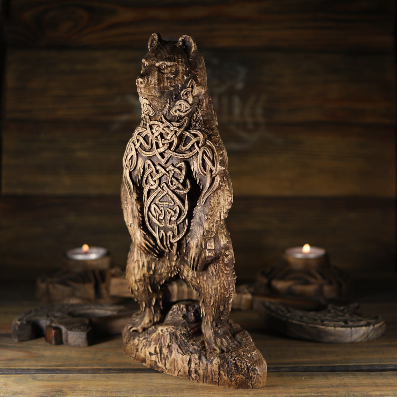 Carving Viking Bear Statue Artio - Wooden Viking Statue