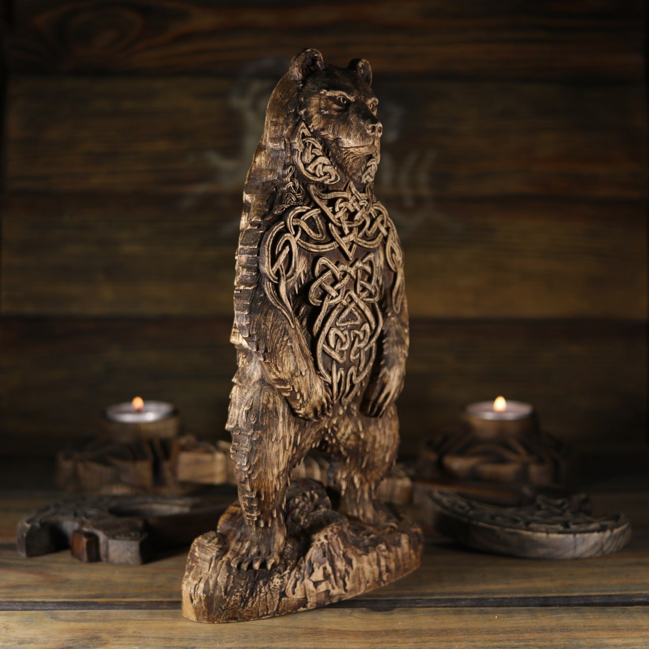 Carving Viking Bear Statue Artio - Wooden Viking Statue