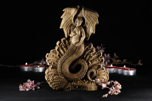 Melusine: Handcrafted Wooden Statue of a Mythical Water Spirit