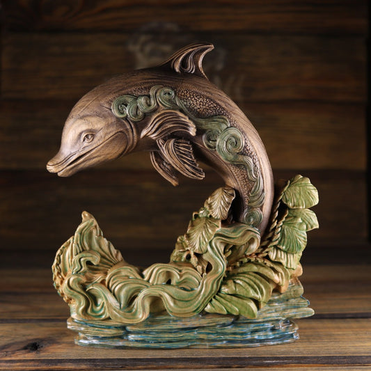 Handmade Wooden Dolphin Statue Carving | Beautiful Decorative Piece