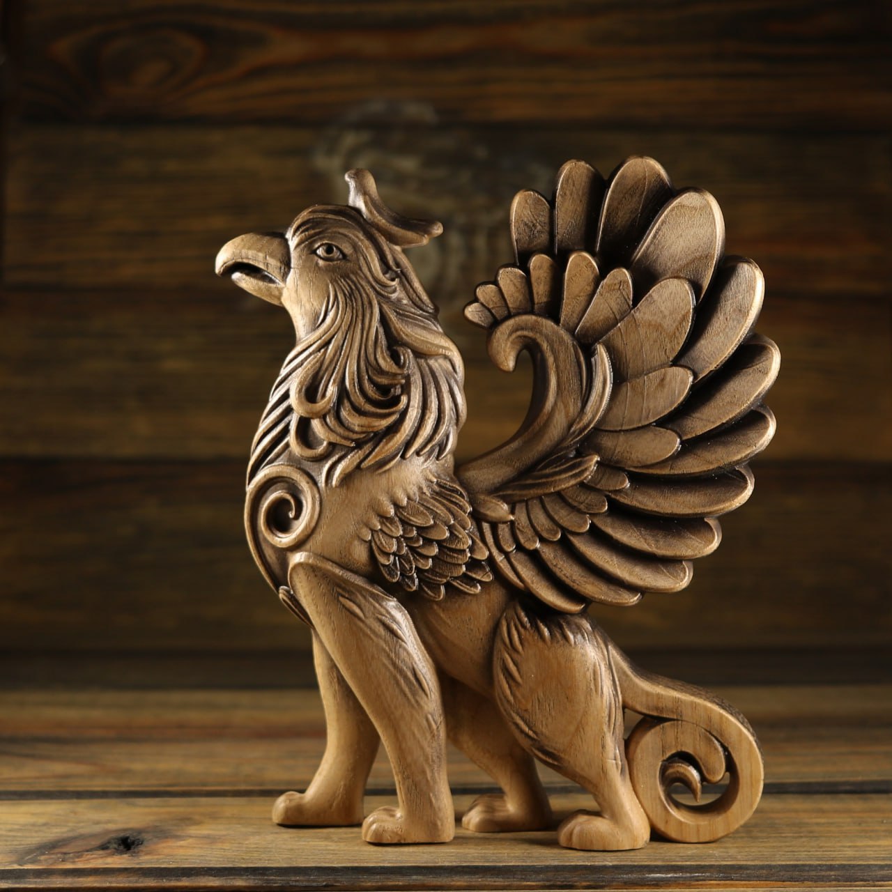 Embrace the Mystique of the Wooden Griffin Statue