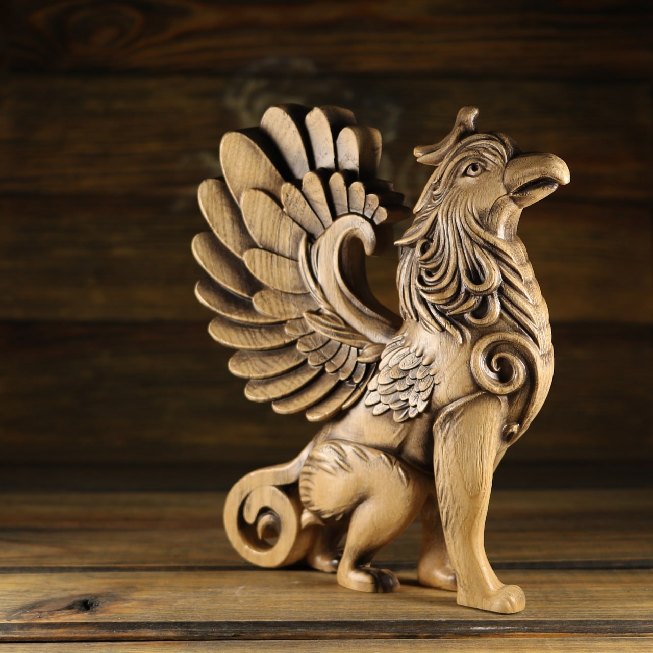Embrace the Mystique of the Wooden Griffin Statue