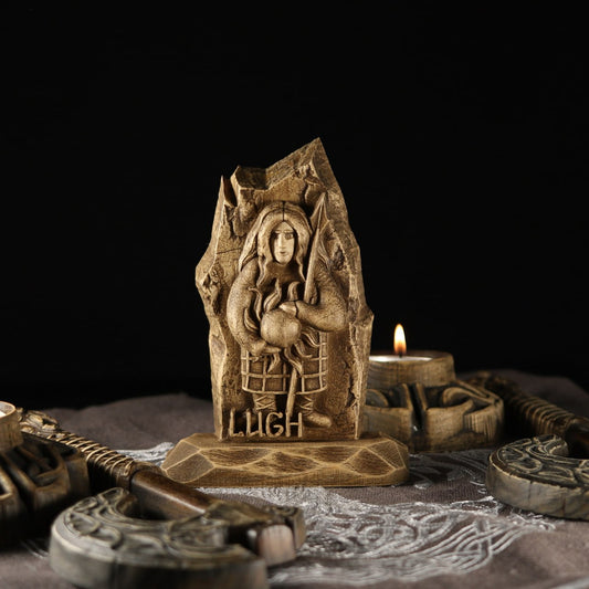 Handmade Wooden Statue Carving of Lugh, the God of Light and Crafts