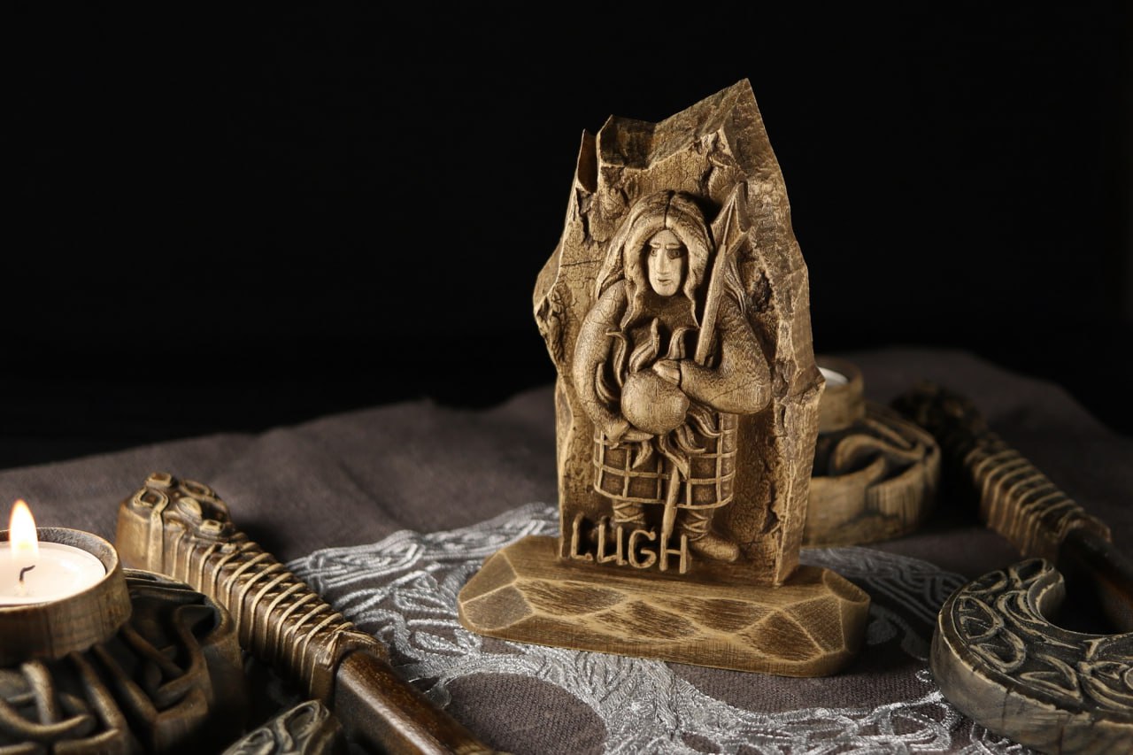 Handmade Wooden Statue Carving of Lugh, the God of Light and Crafts