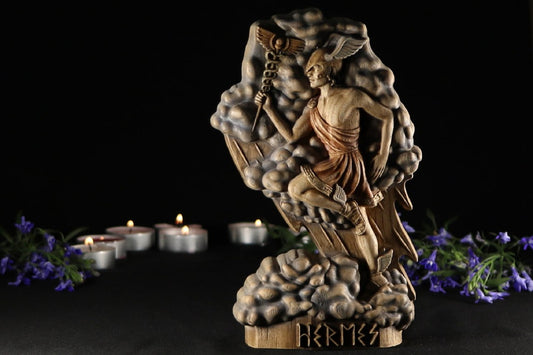 Exquisite Wooden Hermes Statue