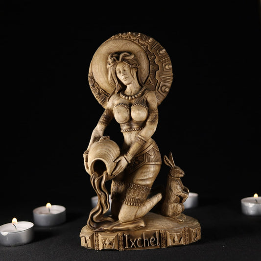 Sacred Wooden Ixchel Statue - Symbol of Feminine Power and Ancient Craftsmanship