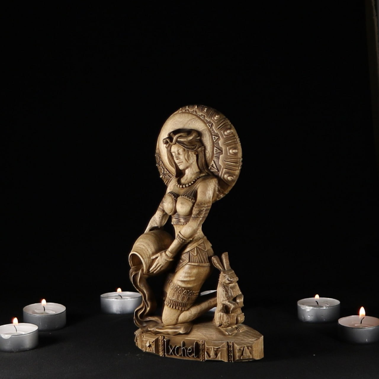 Sacred Wooden Ixchel Statue - Symbol of Feminine Power and Ancient Craftsmanship