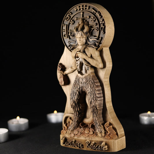 Lucifuge Rofocale demon statue hand-carved ash wood  — Goetia grimoire carving, ArtCarving Shop
