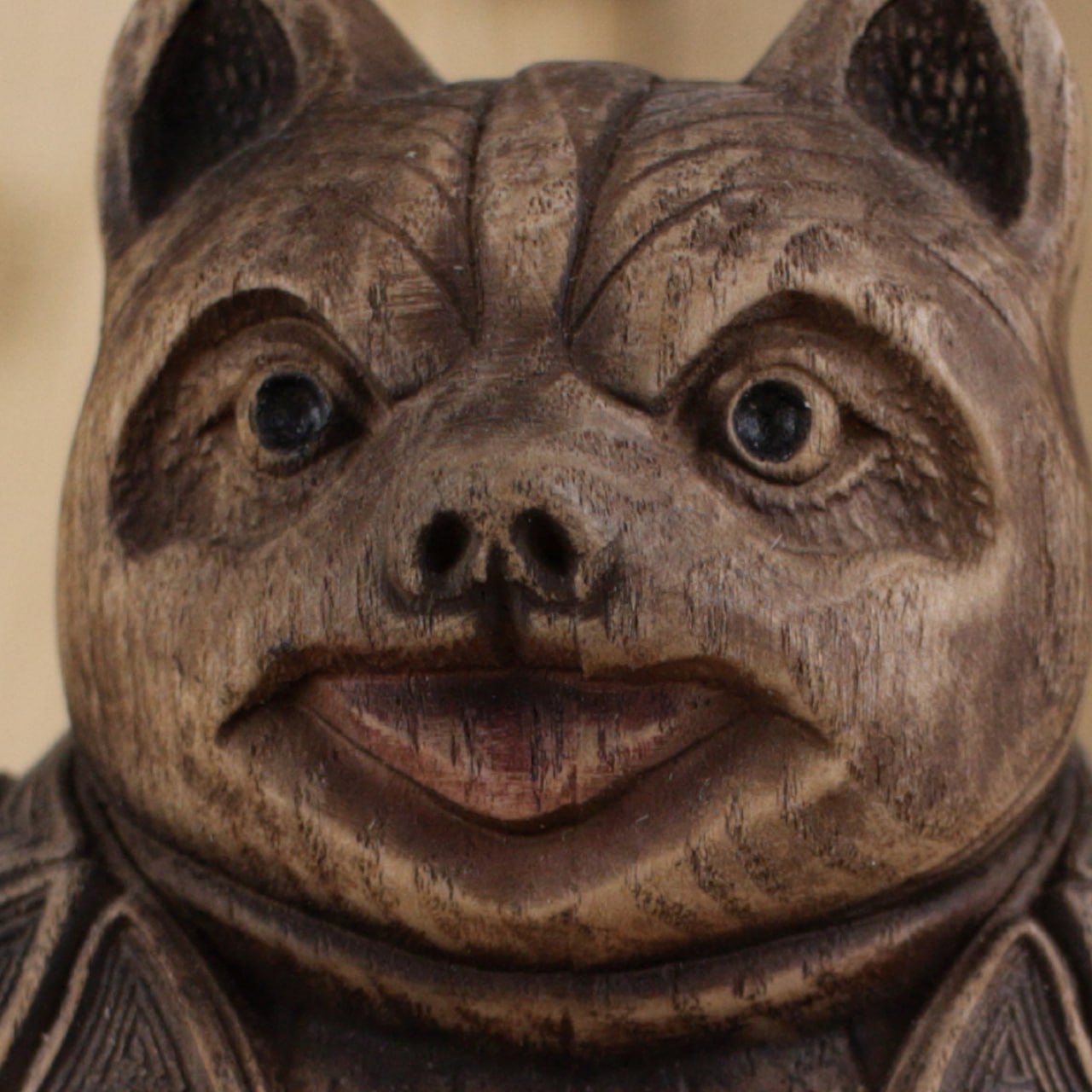 Tanuki Statue - A Charming Wooden Carved Symbol of Luck and Happiness