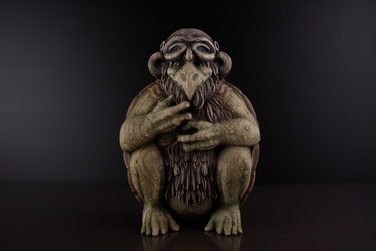 Exquisite Japanese Wooden Kappa Statue - Captivating Mythical Creature Artwork