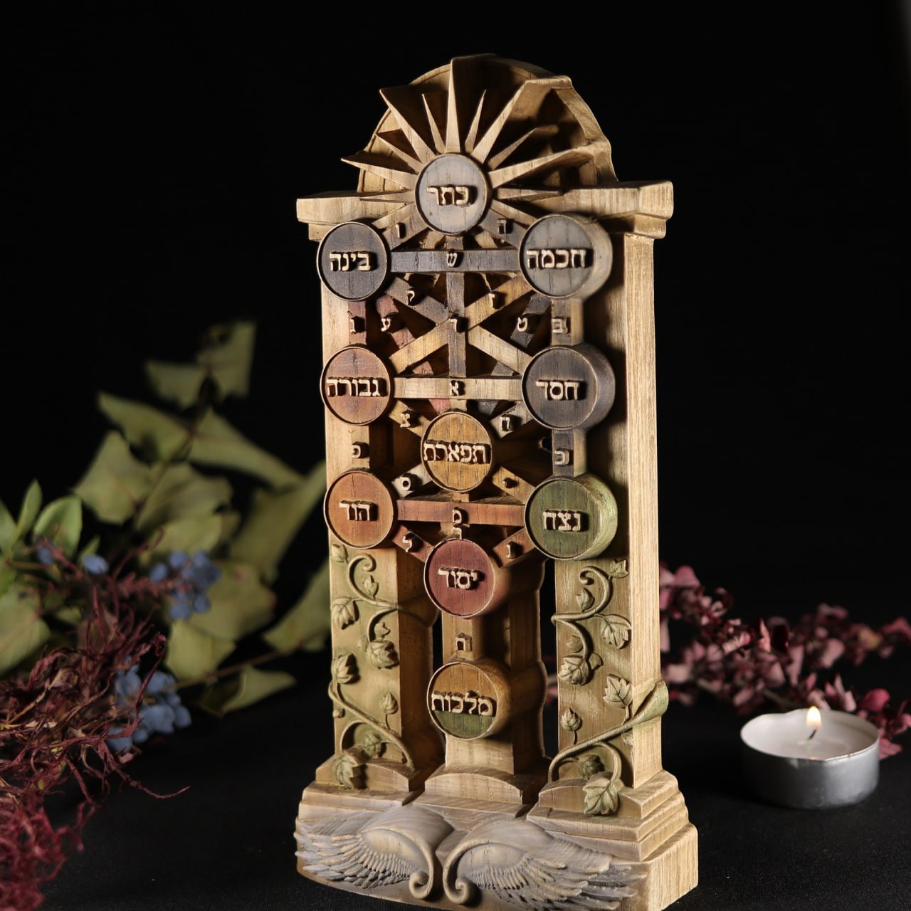 Enchanting Wooden Carved Tree of Life Sephirot: Embrace Spiritual Wisdom and Renewal