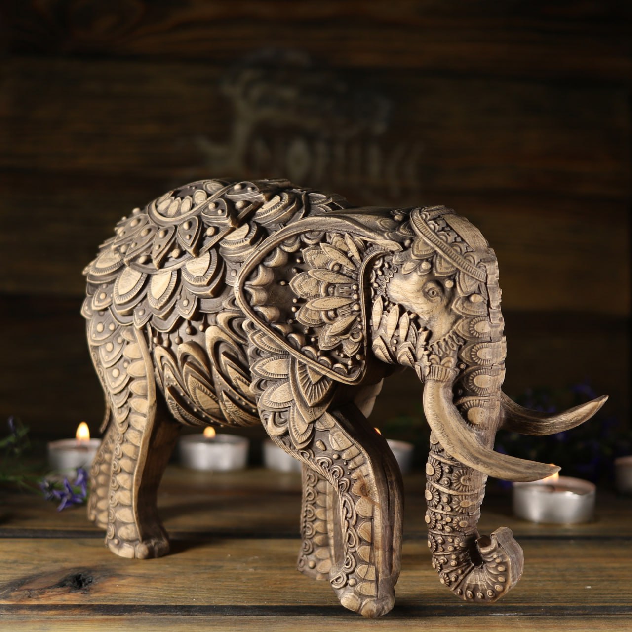 Handcrafted Wooden Elephant Statue: Symbol of Strength & Exotic Elephant Decor
