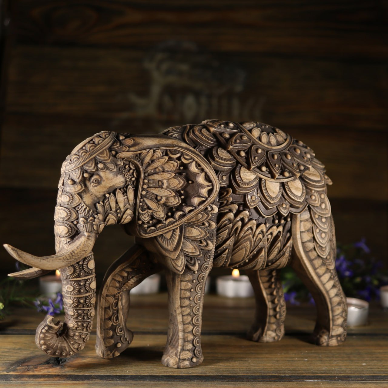 Handcrafted Wooden Elephant Statue: Symbol of Strength & Exotic Elephant Decor