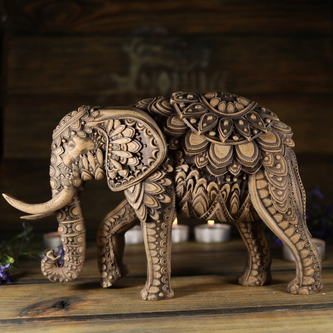 Handcrafted Wooden Elephant Statue: Symbol of Strength & Exotic Elephant Decor