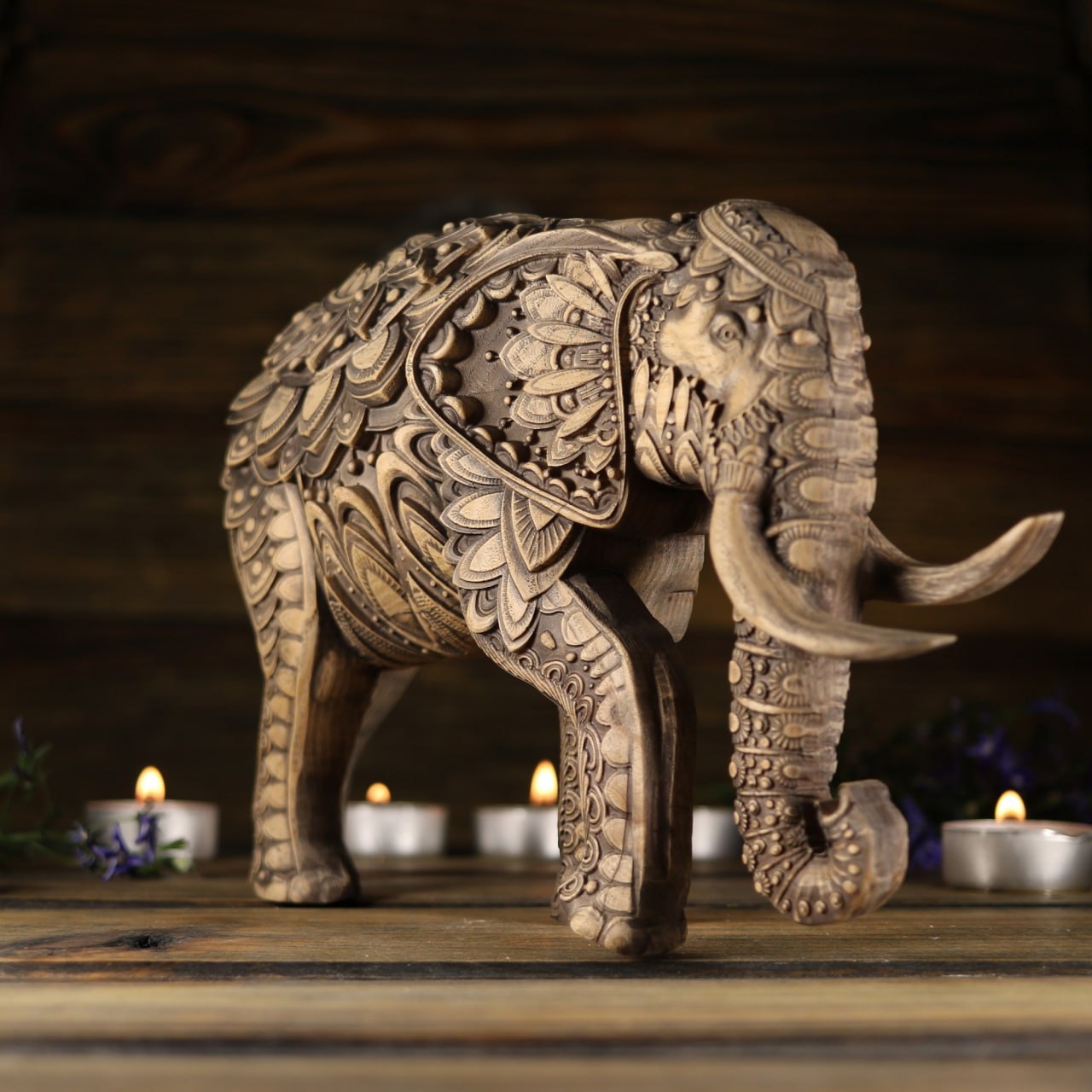 Handcrafted Wooden Elephant Statue: Symbol of Strength & Exotic Elephant Decor