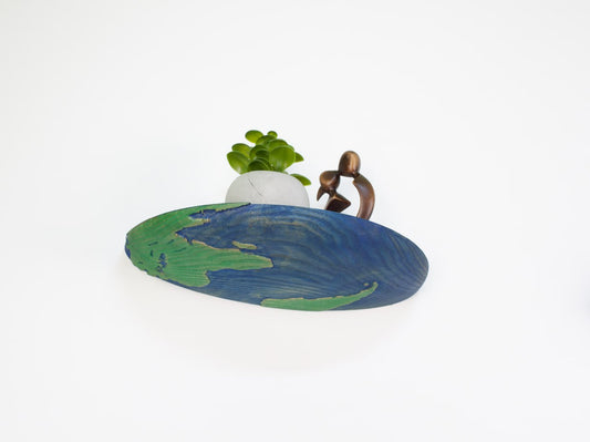 Handcrafted globe hemisphere floating wood shelf