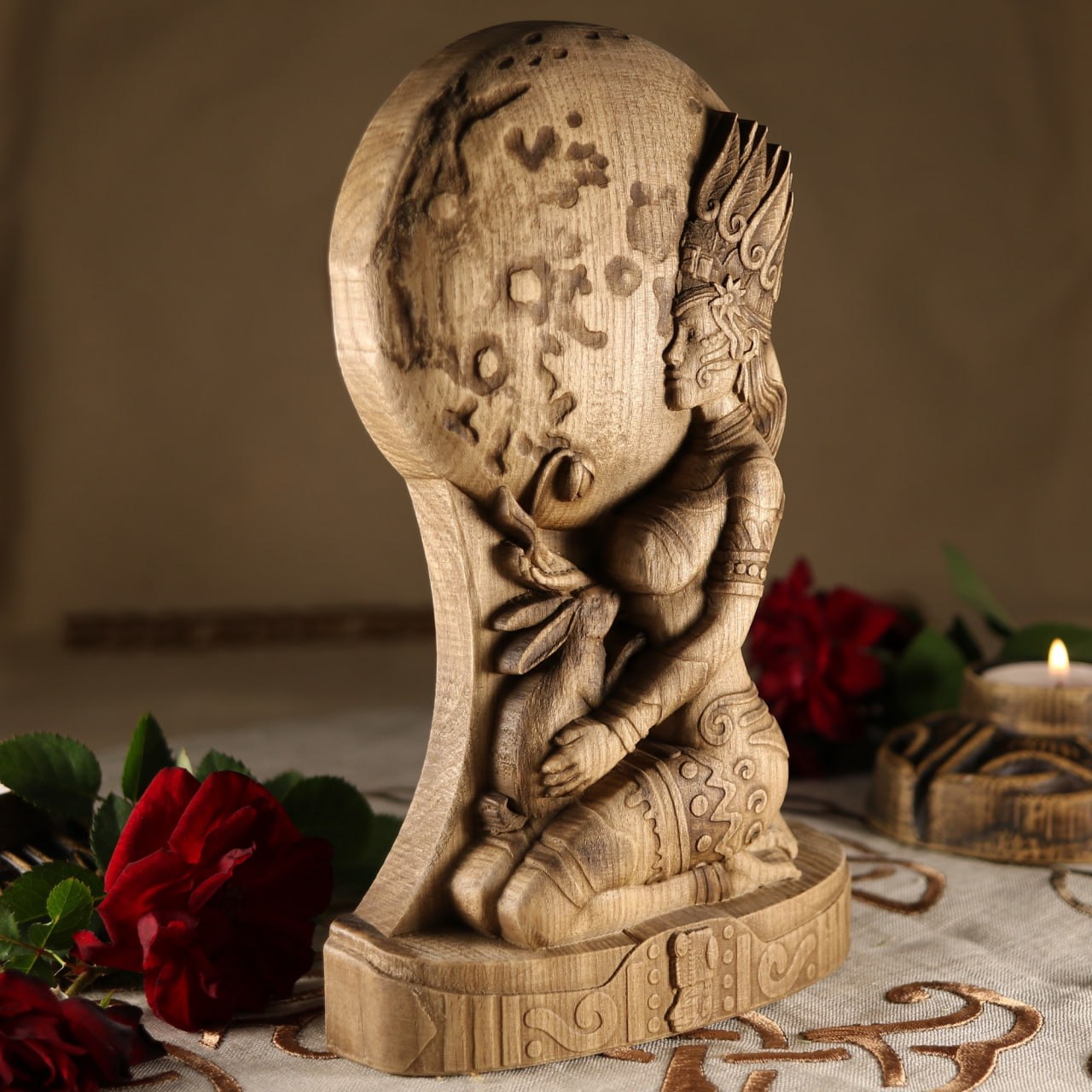 Ixchel Mayan moon goddess Divine feminine Aztec altar Wood carving