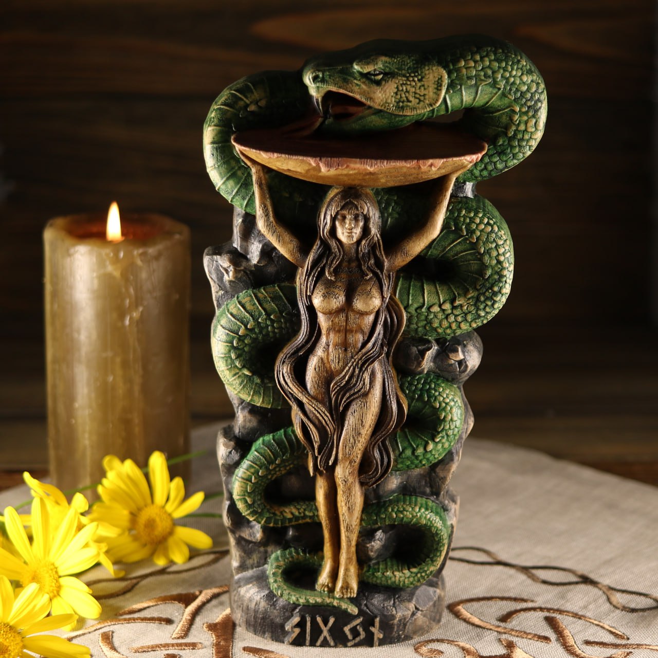 Sigyn Scandinavian Decor - Wooden Statue Norse Mythology