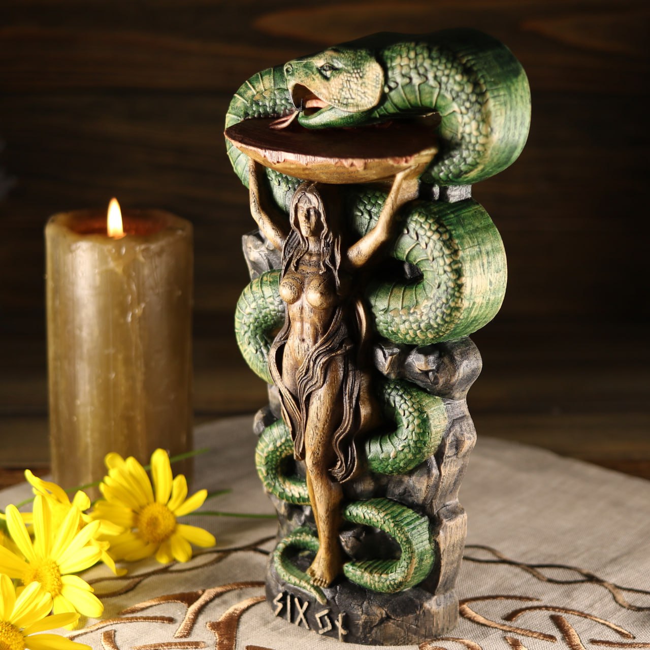 Sigyn Scandinavian Decor - Wooden Statue Norse Mythology